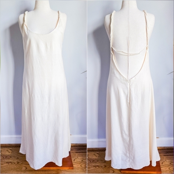 Zara, New Ivory Linen Blend Twist Strap Strappy Open Back Maxi Dress Size XXL - Picture 2 of 13
